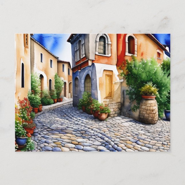 Cobblestone Path in a Mediterranean Setting Postcard (Front)