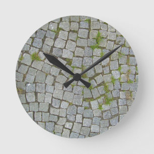 Cobblestone Road Texture Background Round Clock