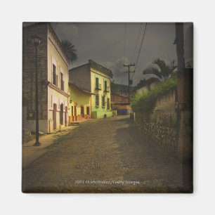 Cobblestone Road & Yellow Buildings in Mexico Magnet