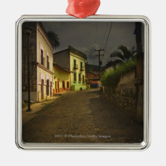 Cobblestone Road & Yellow Buildings in Mexico Metal Ornament