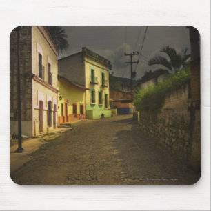 Cobblestone Road & Yellow Buildings in Mexico Mouse Pad