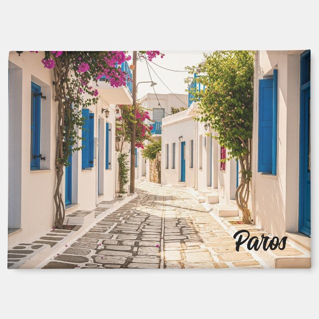 Cobblestone street in Paros Greece Island Travel Magnet (Front)