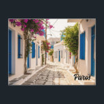 Cobblestone street in Paros Greece Island Travel Postcard<br><div class="desc">Paros, Greece, is a stunning island in the Cyclades, known for its charming whitewashed villages, crystal-clear waters, and relaxed Mediterranean vibe. Located in the Aegean Sea, Paros offers a perfect mix of traditional Greek culture and modern luxury, making it a favourite destination for travelers seeking both relaxation and adventure. The...</div>