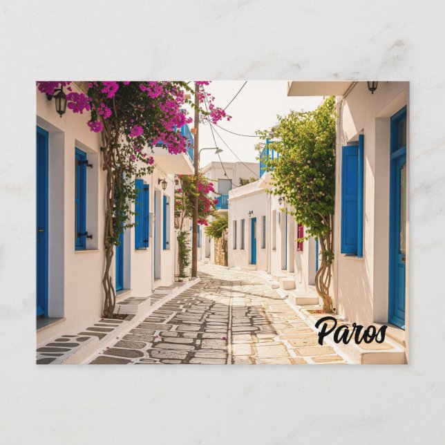 Cobblestone street in Paros Greece Island Travel Postcard (Front)