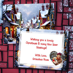 Cobblestone Street Village Personalised Christmas Holiday Postcard