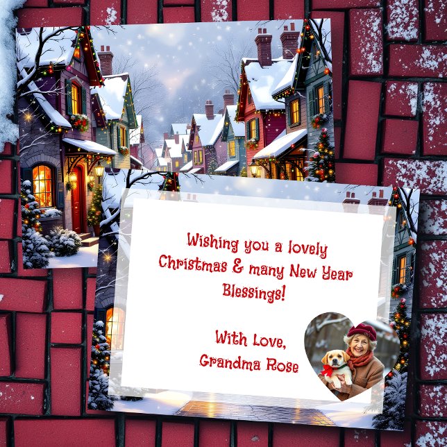 Cobblestone Street  Village Personalised Christmas Holiday Postcard (Creator Uploaded)