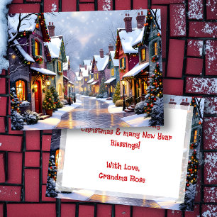 Cobblestone Street Village Personalized Christmas Holiday Postcard