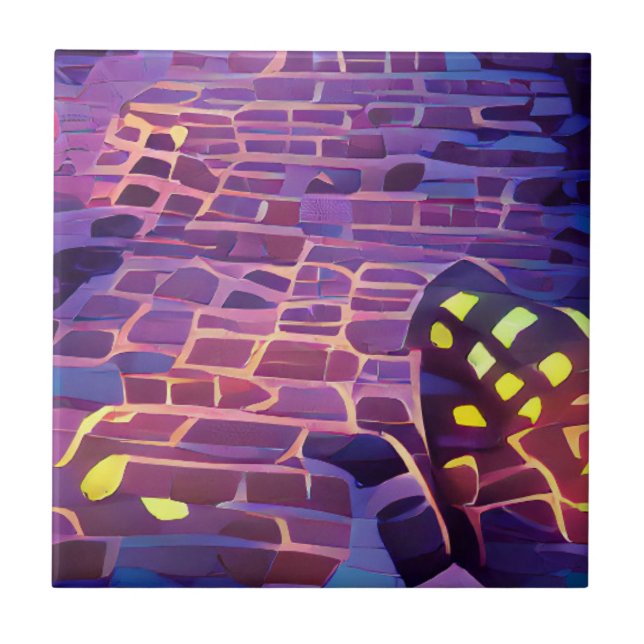 Cobblestones backlight purple yellow graphic art  ceramic tile (Front)