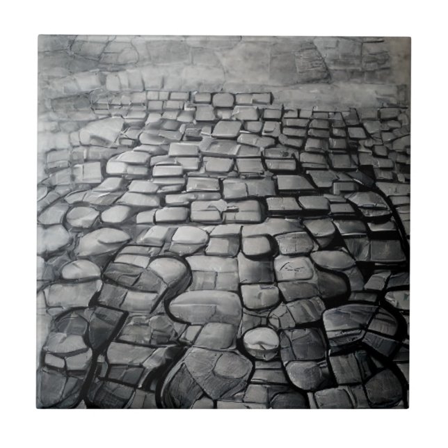 Cobblestones grey mist etching graphic art  ceramic tile (Front)