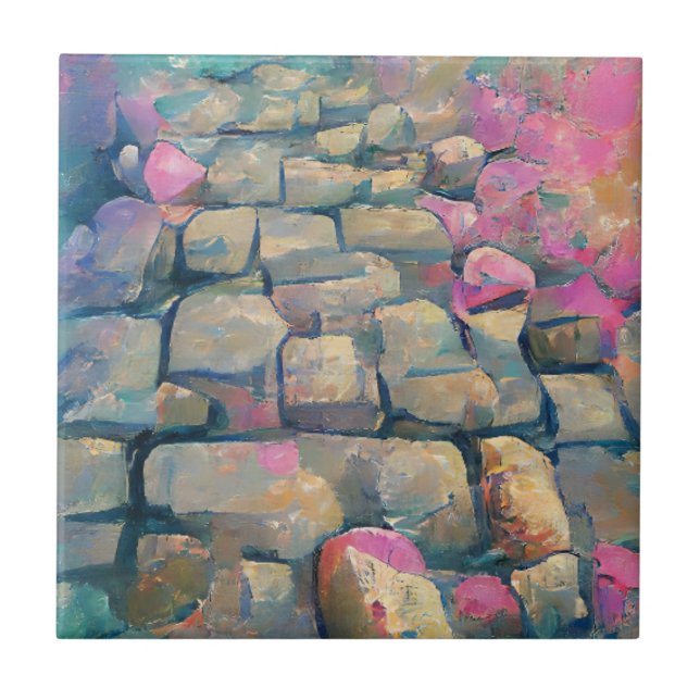 Cobblestones love pink graphic art  ceramic tile (Front)