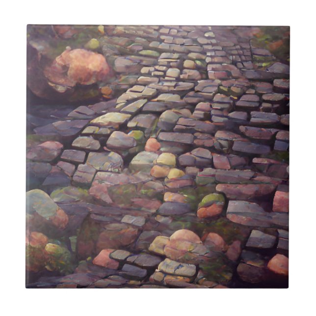 Cobblestones mossy stones graphic art ceramic tile (Front)