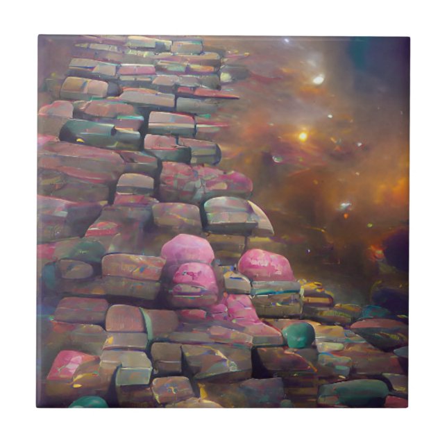 Cobblestones mystical pink green graphic art  ceramic tile (Front)