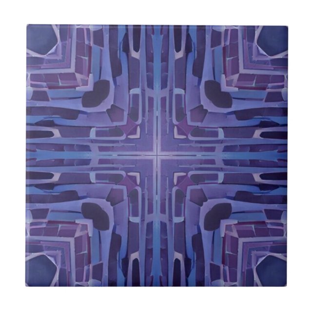 Cobblestones navy blue violet geometric art ceramic tile (Front)