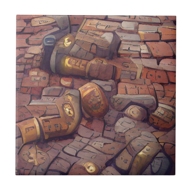 Cobblestones steampunk graphic art  ceramic tile (Front)