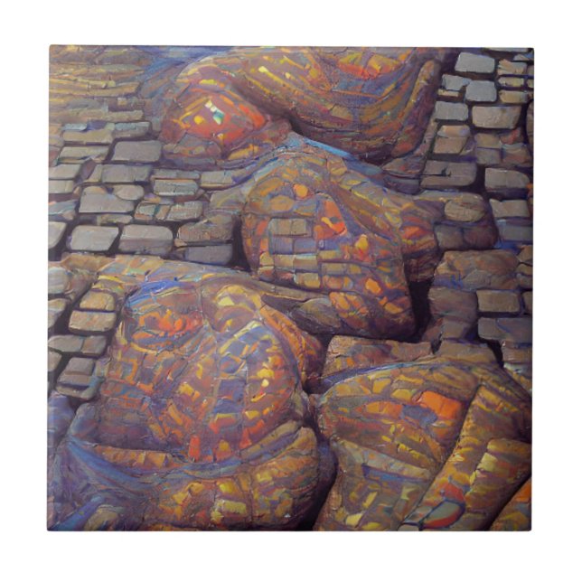 Cobblestones surreal magical colours graphic art ceramic tile (Front)