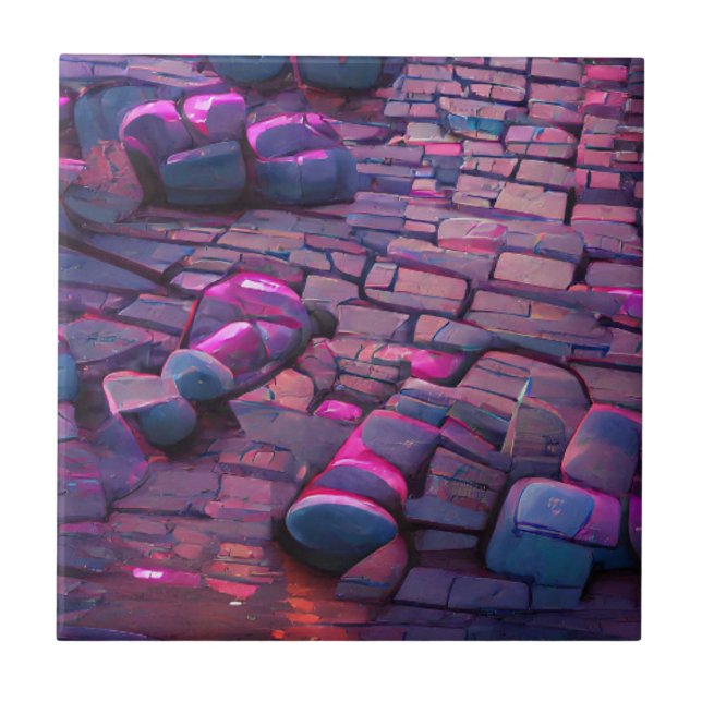 Cobblestones synthwave colours graphic art  ceramic tile (Front)