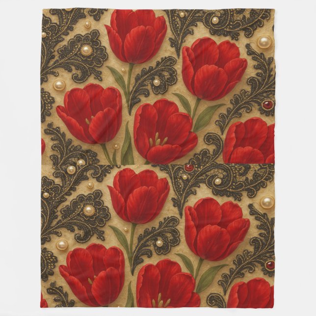 COBERTOR Tulipas e Renda  DESIGN  Fleece Blanket (Front)