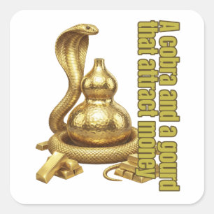cobra and a gourd that attract money square sticker