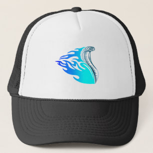 cobra flames design blue trucker hat