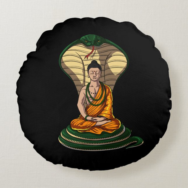 Cobra Snake Buddha Zen Yoga Meditation Round Cushion (Front)