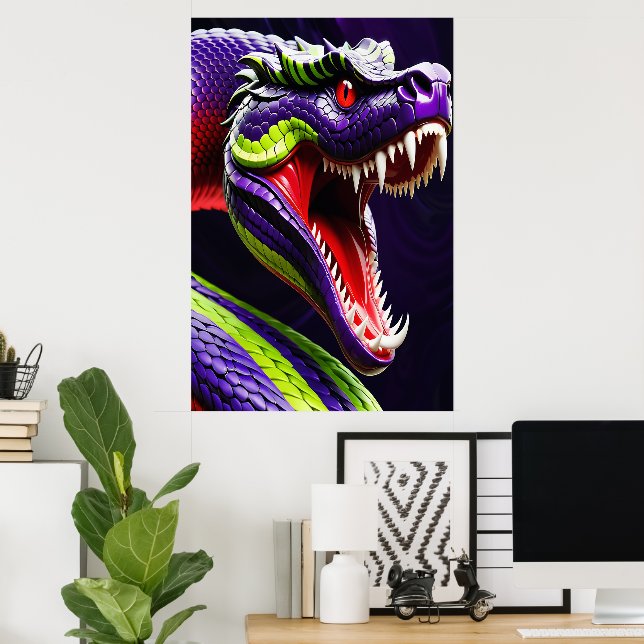 Cobra snake with vibrant green and purple scales poster (Home Office)