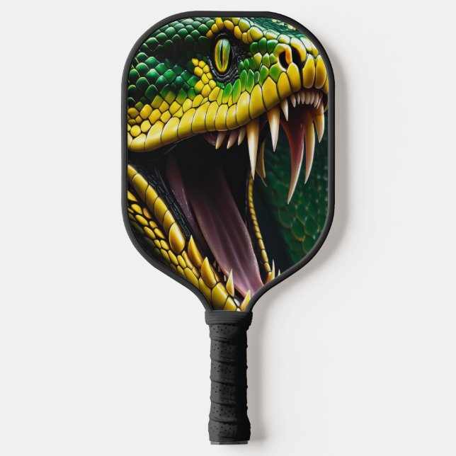 Cobra snake with vibrant green and yellow scales  pickleball paddle (Front)