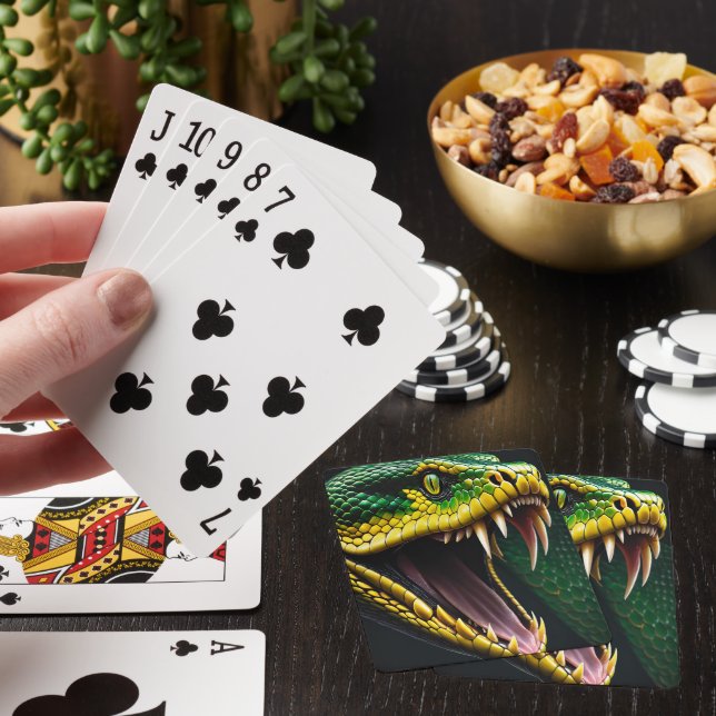 Cobra snake with vibrant green and yellow scales  playing cards (In Situ)