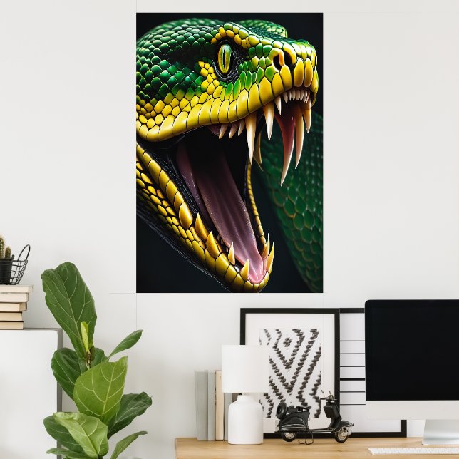 Cobra snake with vibrant green and yellow scales  poster (Home Office)