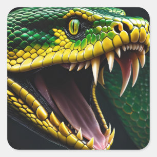 Cobra snake with vibrant green and yellow scales  square sticker