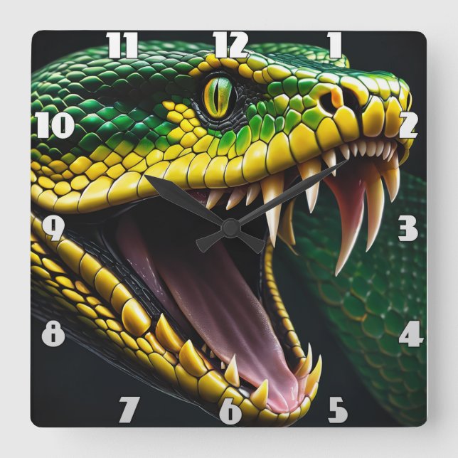 Cobra snake with vibrant green and yellow scales  square wall clock (Front)