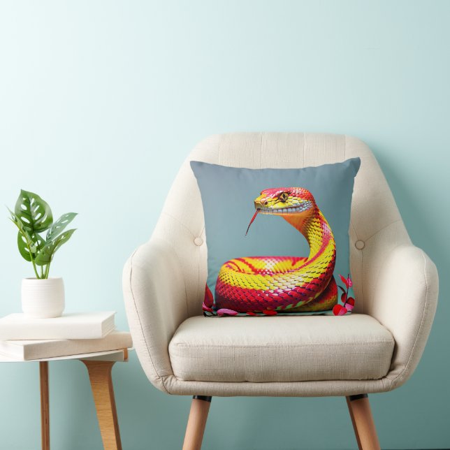 Cobra snake with vibrant red and yellow scales  cushion (Chair)
