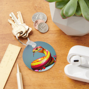 Cobra snake with vibrant red and yellow scales  key ring