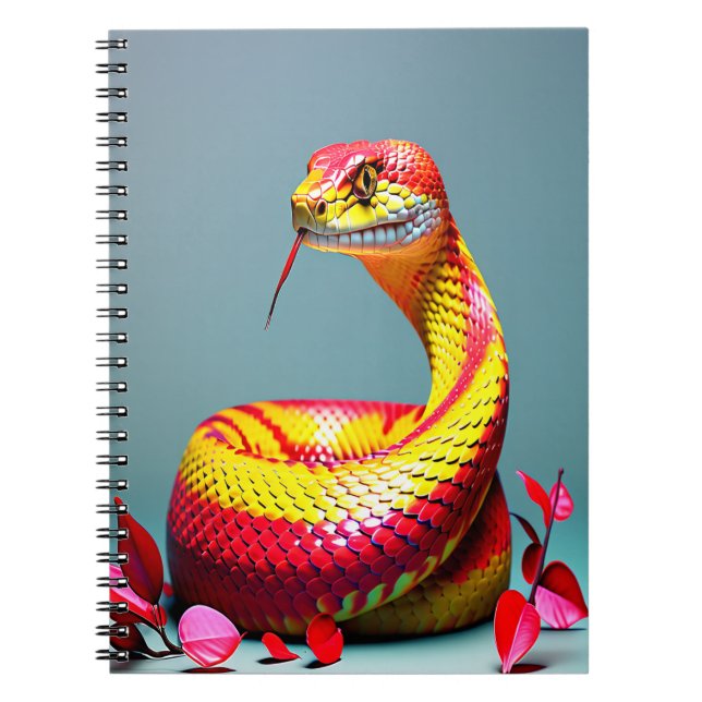 Cobra snake with vibrant red and yellow scales  notebook (Front)