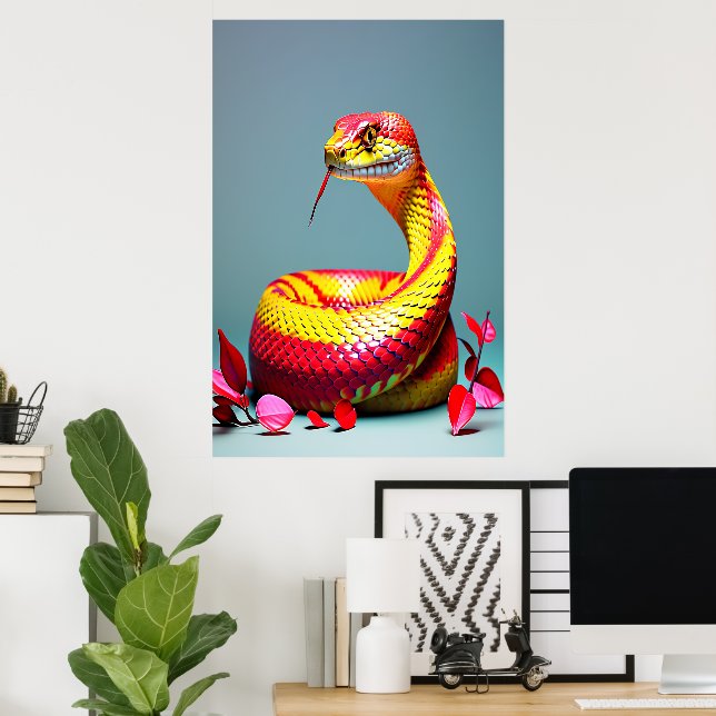 Cobra snake with vibrant red and yellow scales  poster (Home Office)