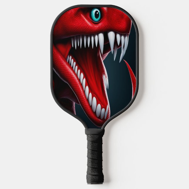Cobra snake with vibrant red scales and blue eyes pickleball paddle (Front)