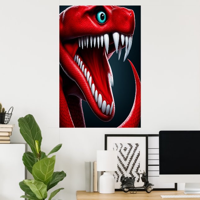Cobra snake with vibrant red scales and blue eyes poster (Home Office)