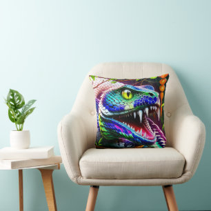 Cobra snake with vibrant turquoise and blue scales cushion