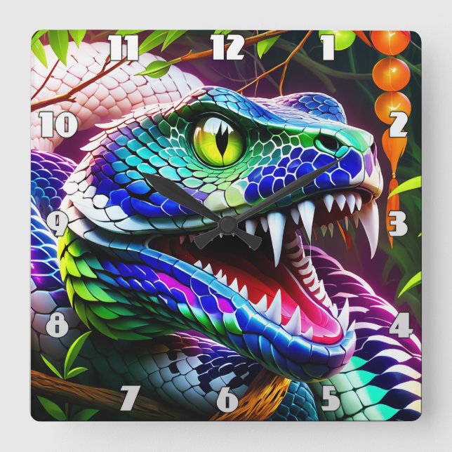 Cobra snake with vibrant turquoise and blue scales square wall clock (Front)