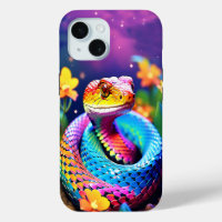 Cobra snake with vibrant turquoise pink and yellow