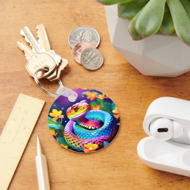 Cobra snake with vibrant turquoise pink and yellow key ring (Desk)