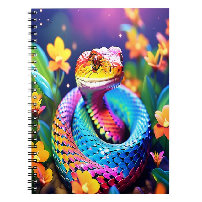 Cobra snake with vibrant turquoise pink and yellow notebook (Front)