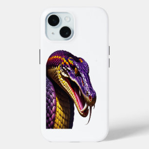 Cobra snake with vvibrant purple and yellow scales iPhone 15 case