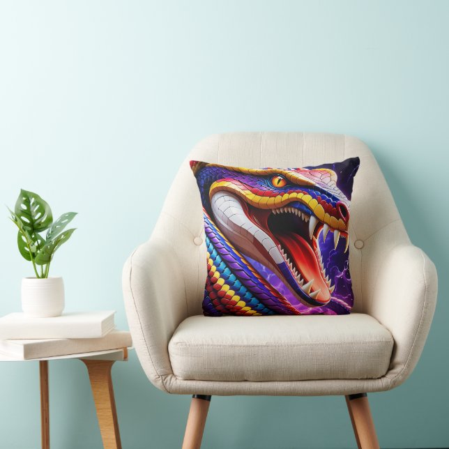 Cobra vibrant red blue and yellow scales  cushion (Chair)