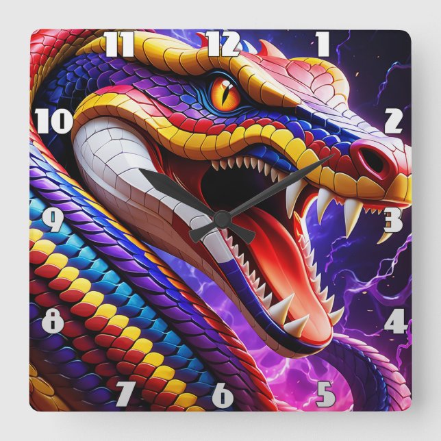 Cobra vibrant red blue and yellow scales  square wall clock (Front)