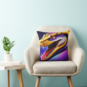 Cobra vibrant red purple white and yellow scales  cushion