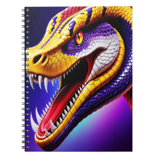 Cobra vibrant red purple white and yellow scales  notebook (Front)