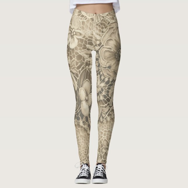 "Cobweb White Vintage Lace" Leggings (Front)