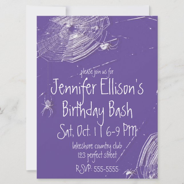 Cobwebs and White Spiders Birthday Invitation (Front)