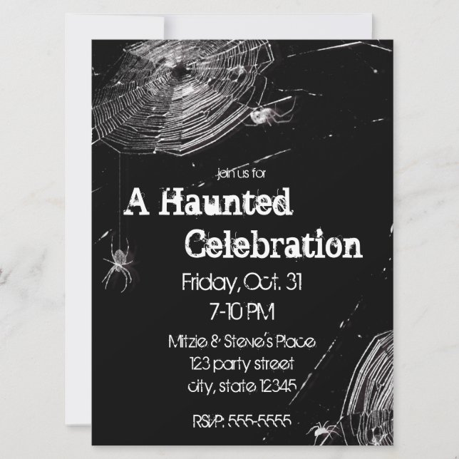 Cobwebs and White Spiders Halloween Party Invitation (Front)