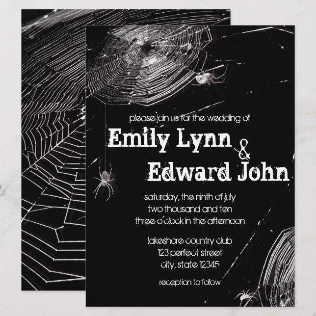 Cobwebs and White Spiders Wedding Invitation (Front/Back)
